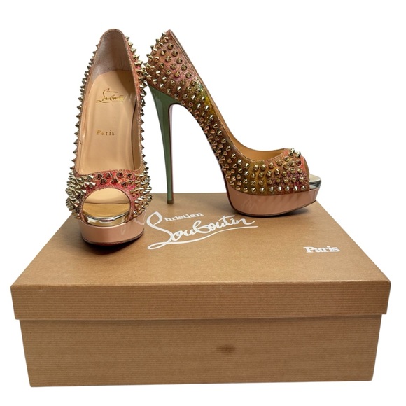 Christian Louboutin Lady Peep Spikes 150 Cork Bloom/ Patent Leather SIZE 40 - Picture 1 of 11
